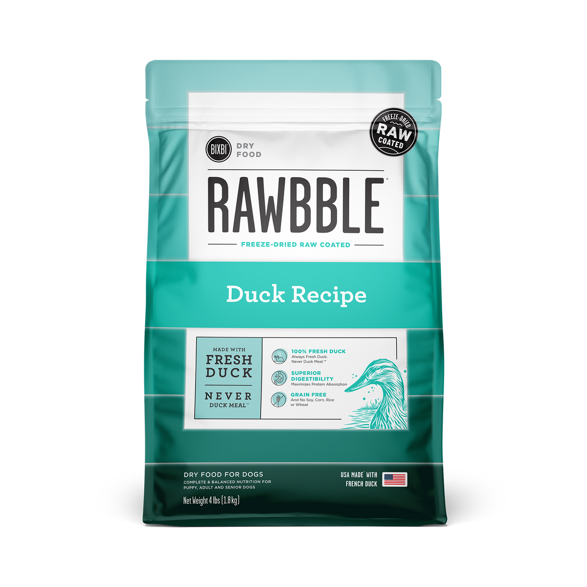 Bixbi Rawbble Freeze-Dried Raw Coated Grain Free Duck Dog Food