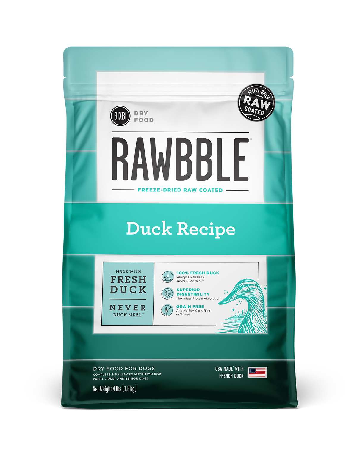 Bixbi Rawbble Freeze-Dried Raw Coated Grain Free Duck Dog Food
