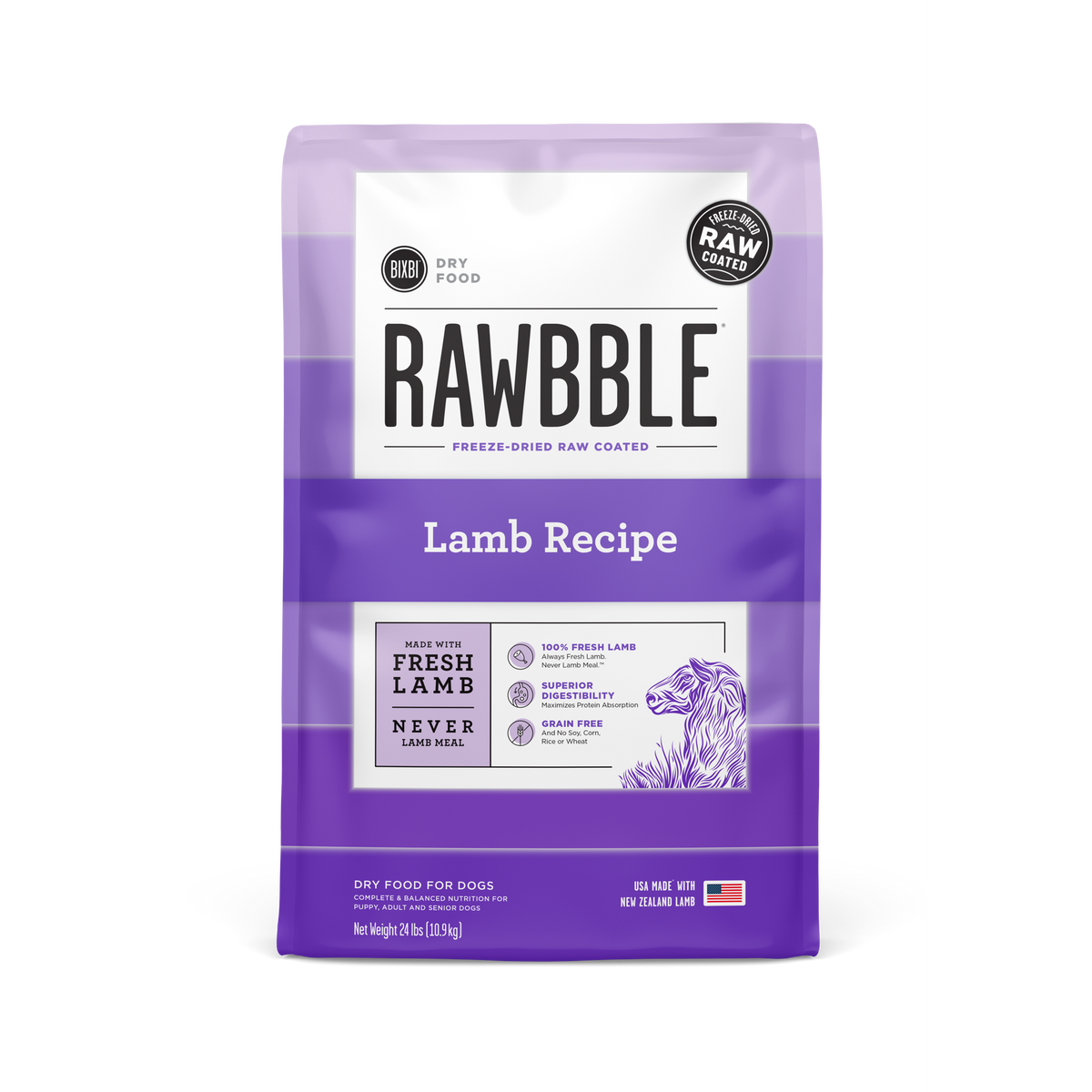 Bixbi Rawbble Freeze-Dried Raw Coated Grain Free Lamb Dog Food