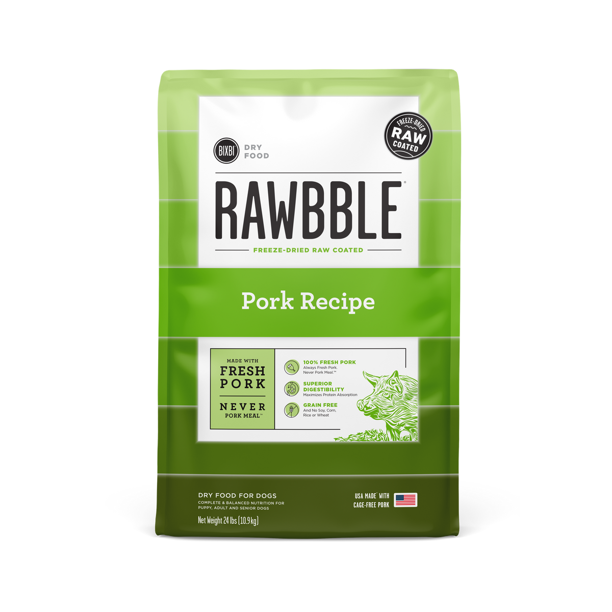Bixbi Rawbble Freeze-Dried Raw Coated Grain Free Pork Dog Food
