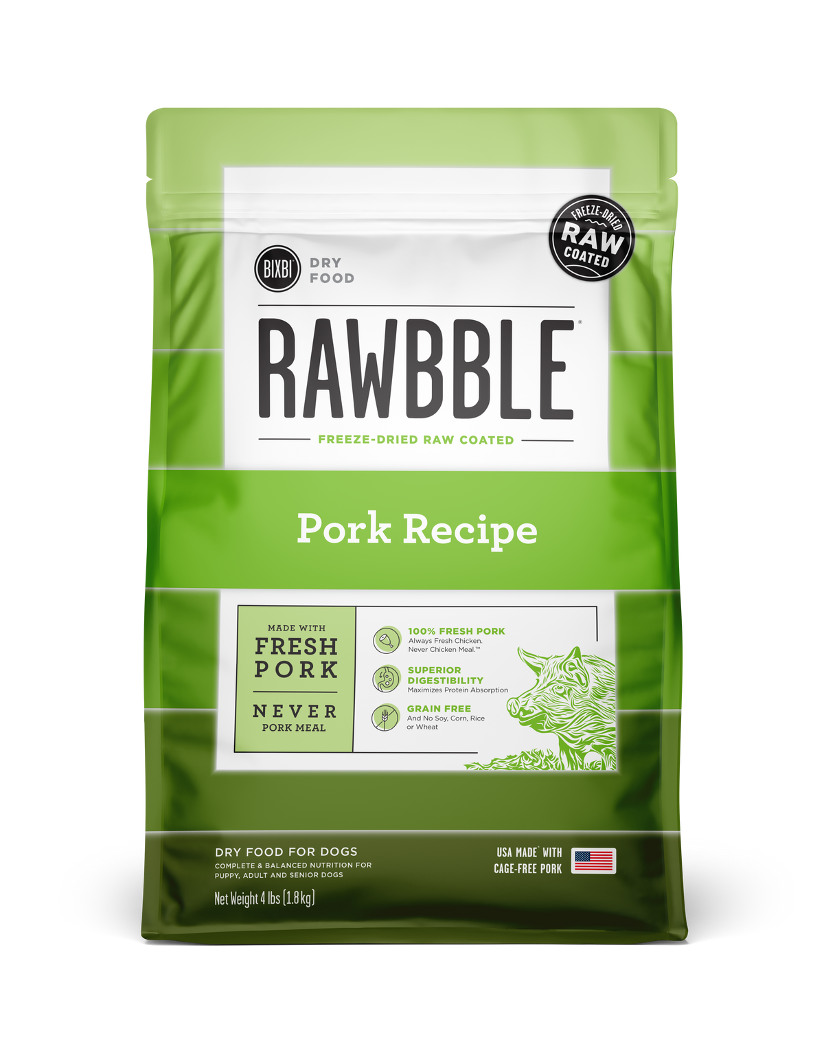 Bixbi Rawbble Freeze-Dried Raw Coated Grain Free Pork Dog Food