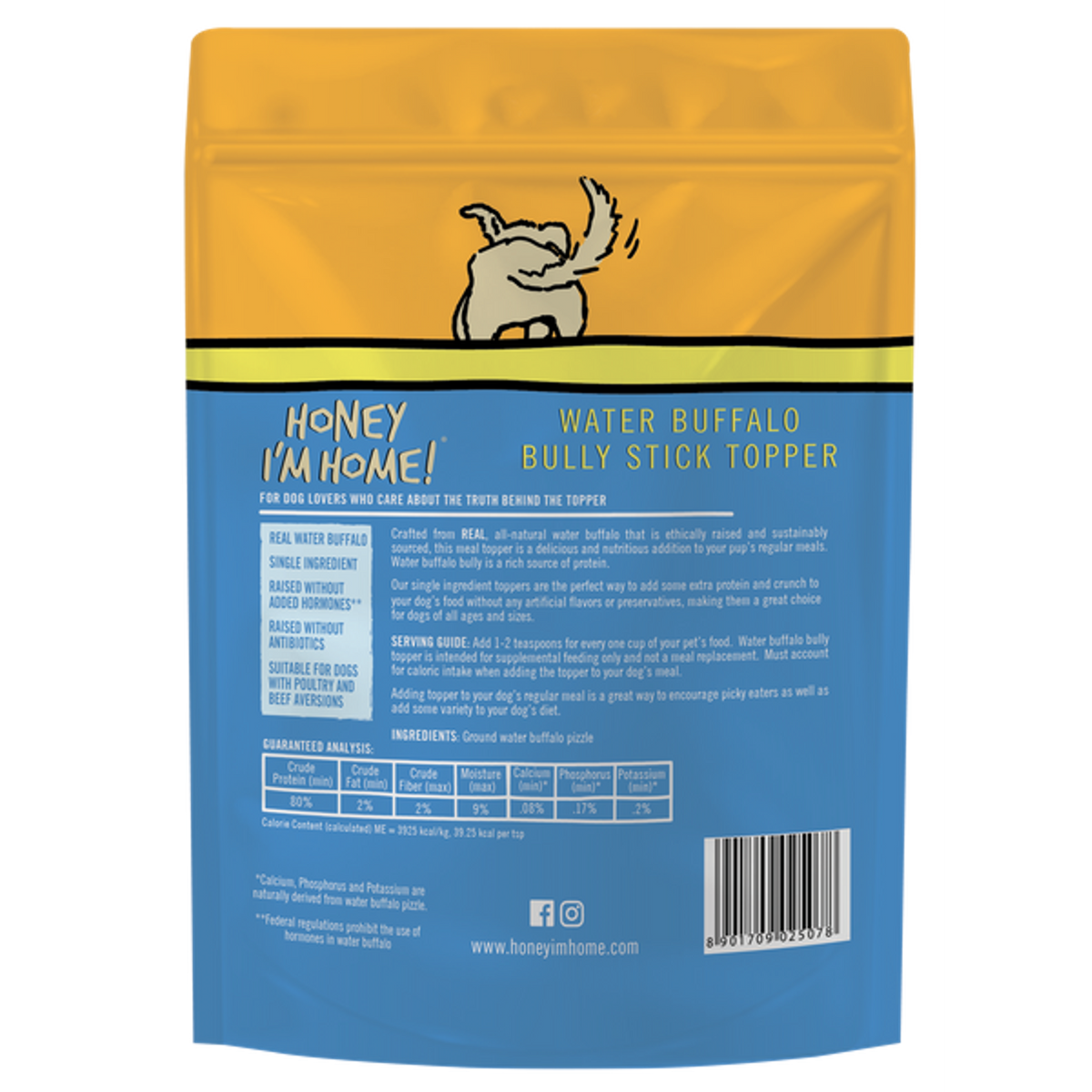 Honey I&#39;m Home Barkin&#39; Bully Water Buffalo Dog Food Topper