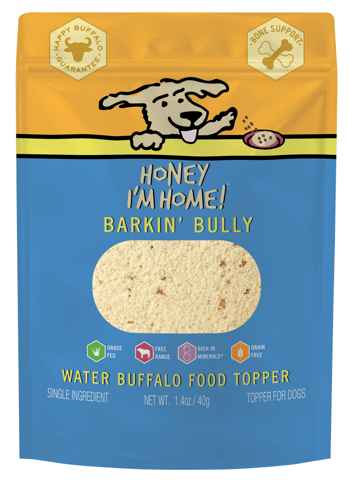 Honey I&#39;m Home Barkin&#39; Bully Water Buffalo Dog Food Topper