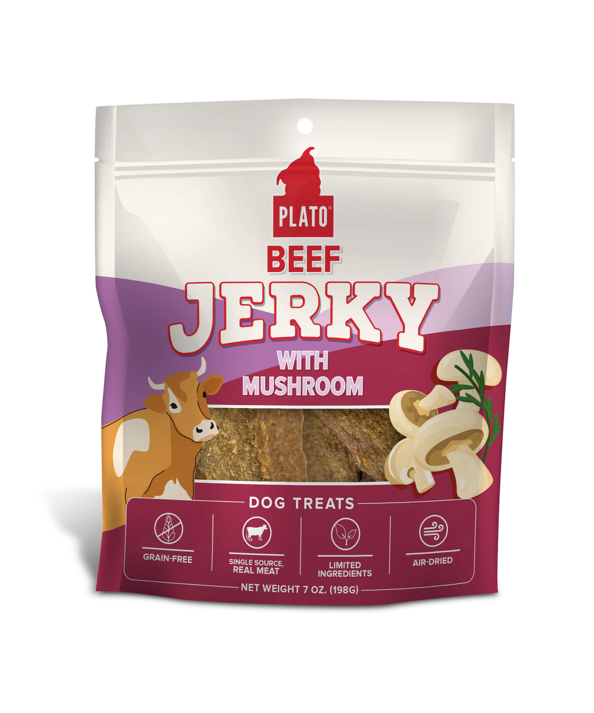 Plato Pet Treats Air-Dried Beef Jerky with Mushrooms Dog Treats