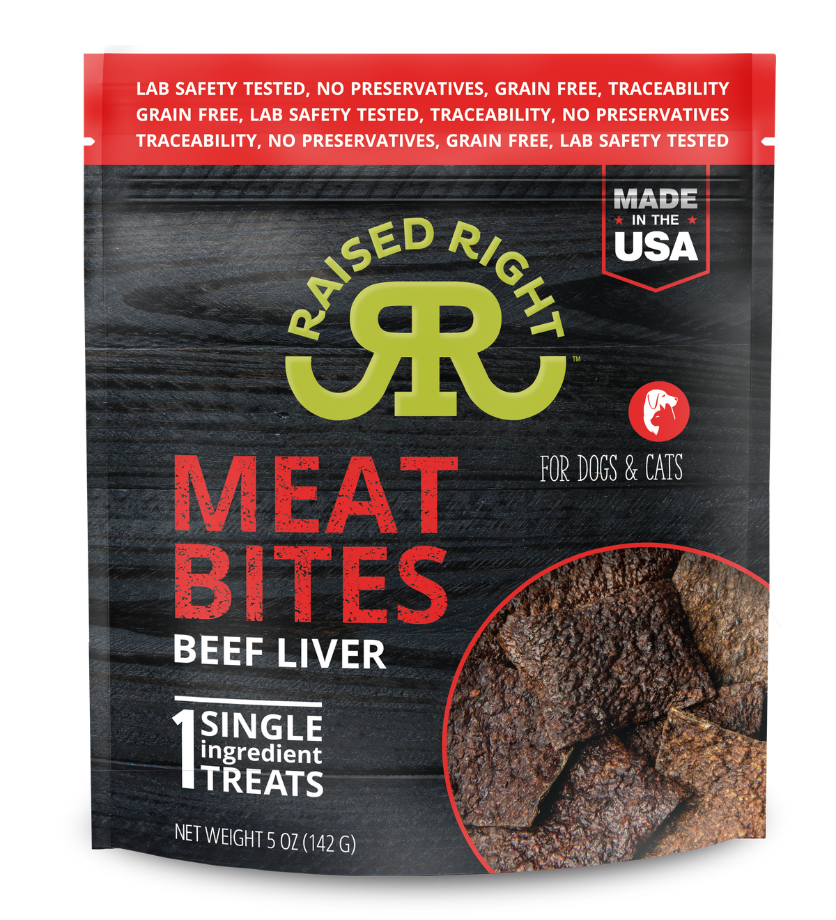 Raised Right Meat Bites Beef Liver Dog &amp; Cat Treats