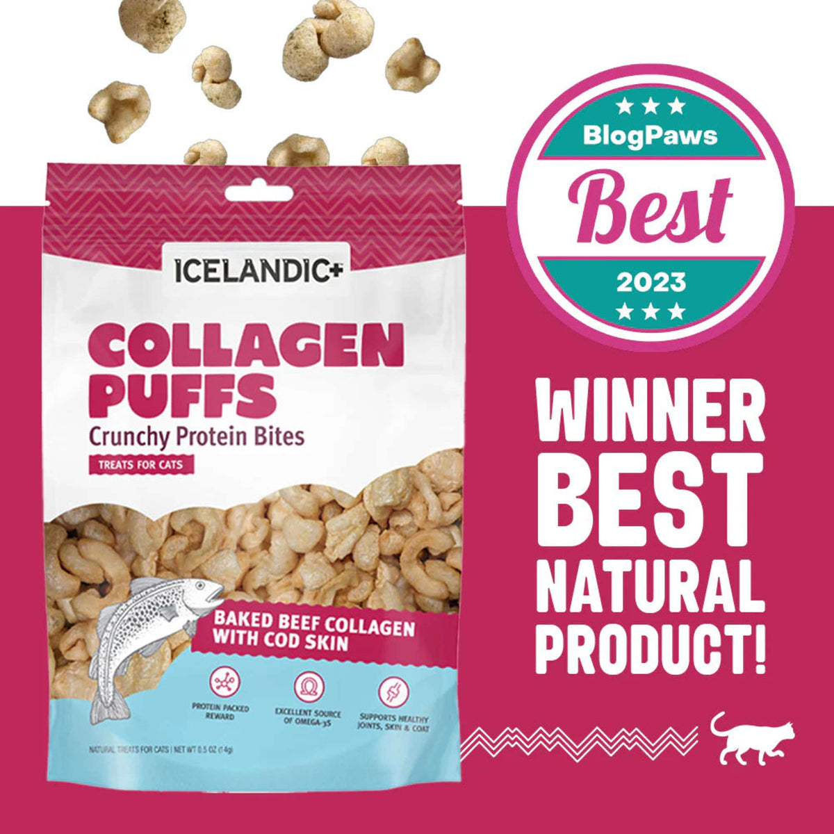 Icelandic+ Collagen Puffs Baked Beef Collagen with Cod Skin Cat Treats