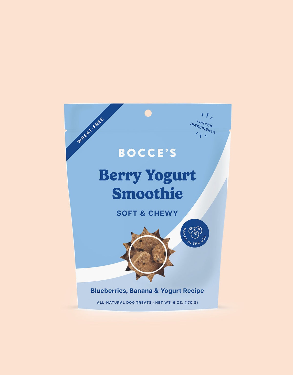 Bocce&#39;s Bakery Berry Yogurt Smoothie Blueberries, Yogurt &amp; Honey Soft &amp; Chewy Dog Treats