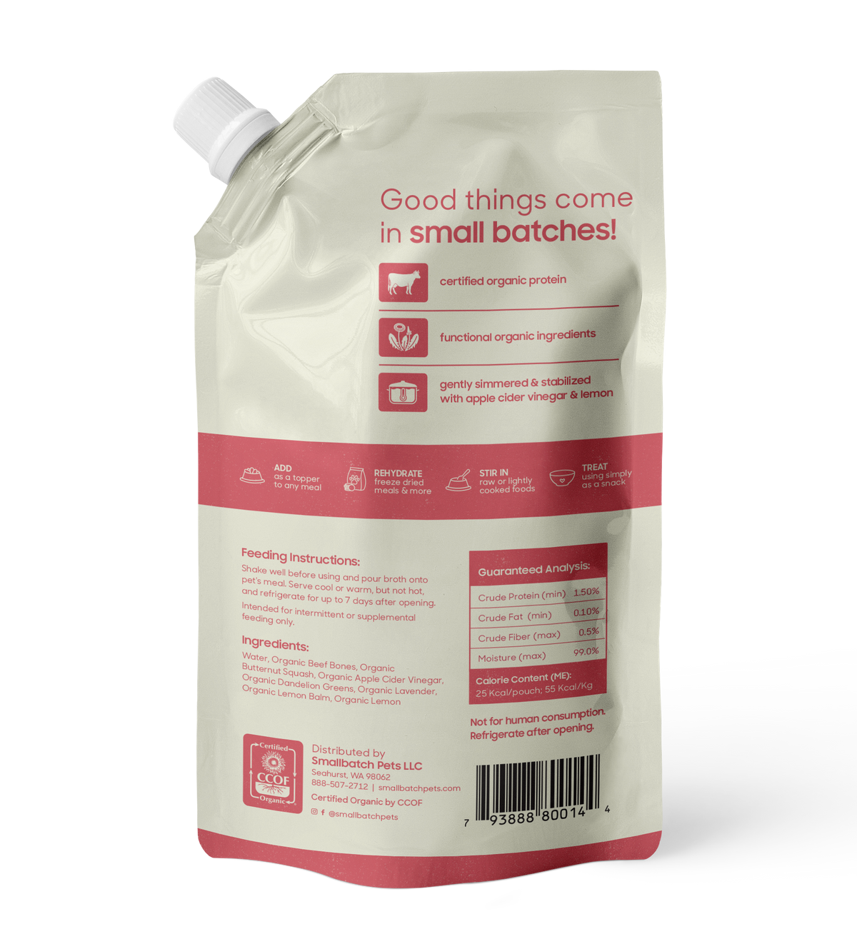 Small Batch Grain Free Beef Bone Broth for Dogs &amp; Cats