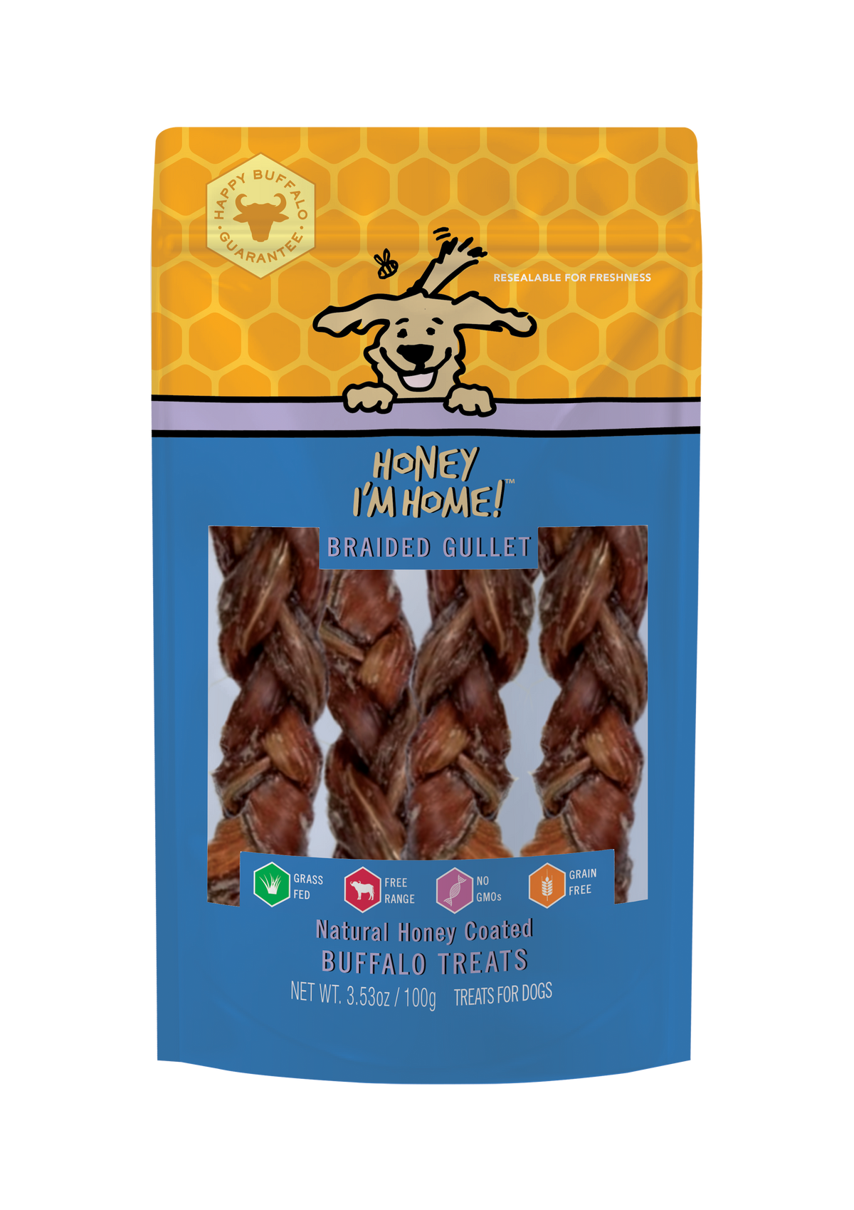 Honey I&#39;m Home! Water Buffalo Braided Gullet Dog Treats