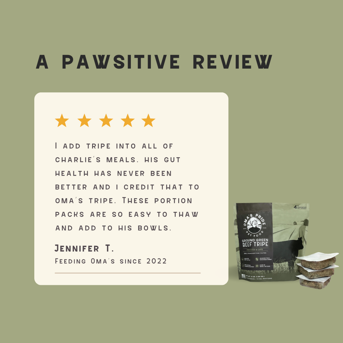 Oma&#39;s Pride Frozen Raw Ground Green Beef Tripe for Dogs &amp; Cats