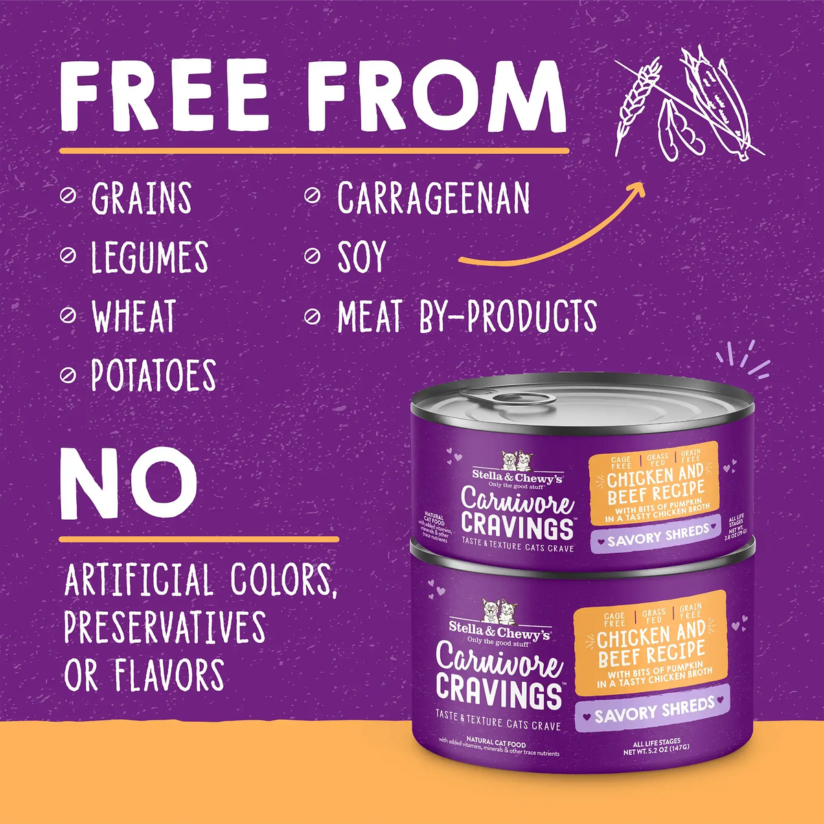 Stella &amp; Chewy&#39;s Carnivore Cravings Savory Shreds Chicken &amp; Beef Canned Cat Food