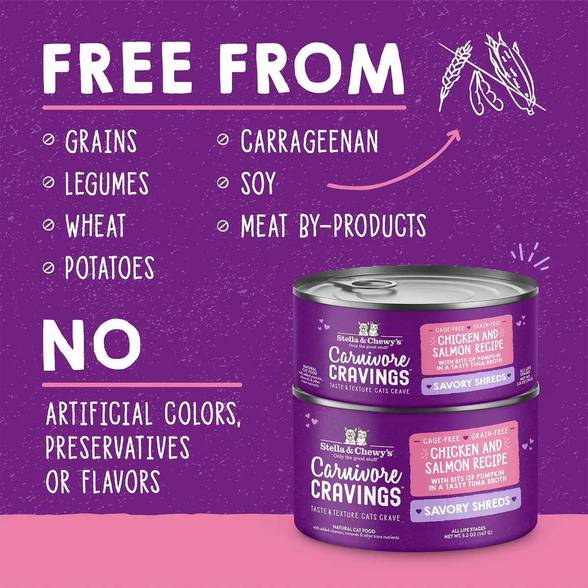 Stella &amp; Chewy&#39;s Carnivore Cravings Savory Shreds Chicken &amp; Salmon Canned Cat Food