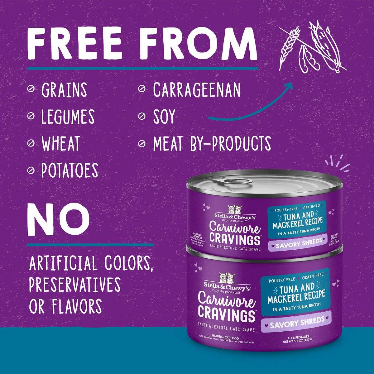Stella &amp; Chewy&#39;s Carnivore Cravings Savory Shreds Tuna &amp; Mackerel Canned Cat Food