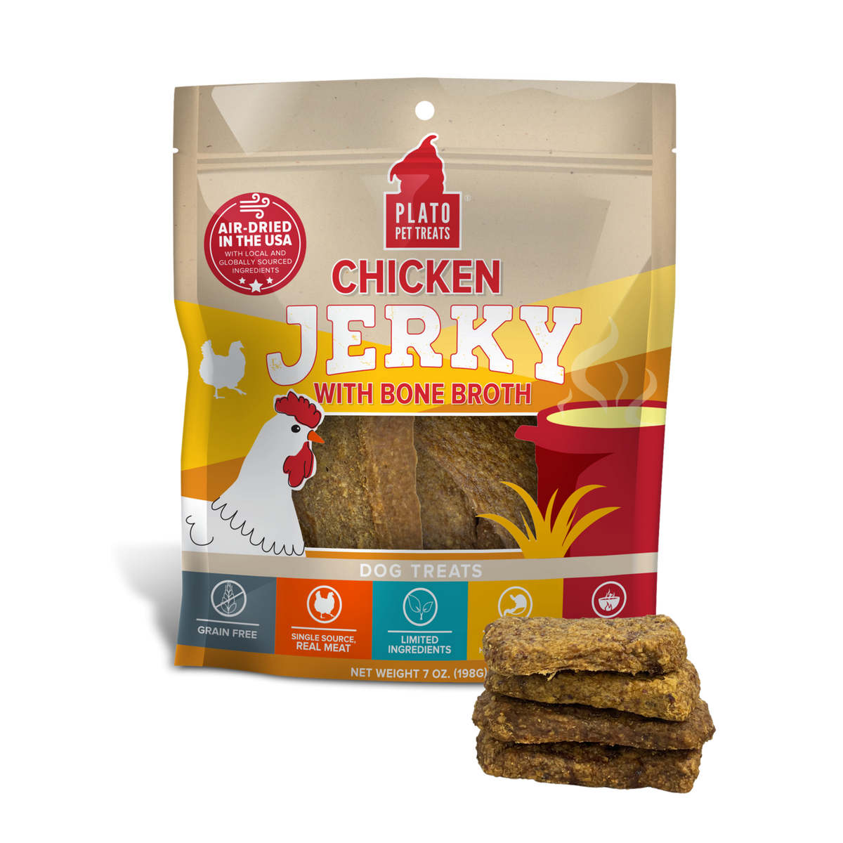 Plato Pet Treats Air-Dried Chicken Jerky with Bone Broth for Dogs