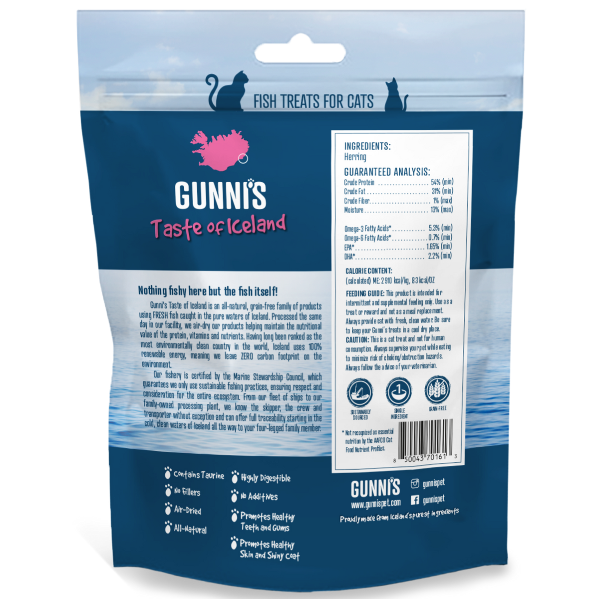 Gunni&#39;s Pet Taste of Iceland Herring Omega Bites Cat Treats