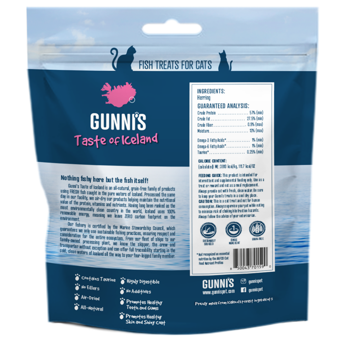 Gunni&#39;s Pet Taste of Iceland Whole Herring Cat Treats