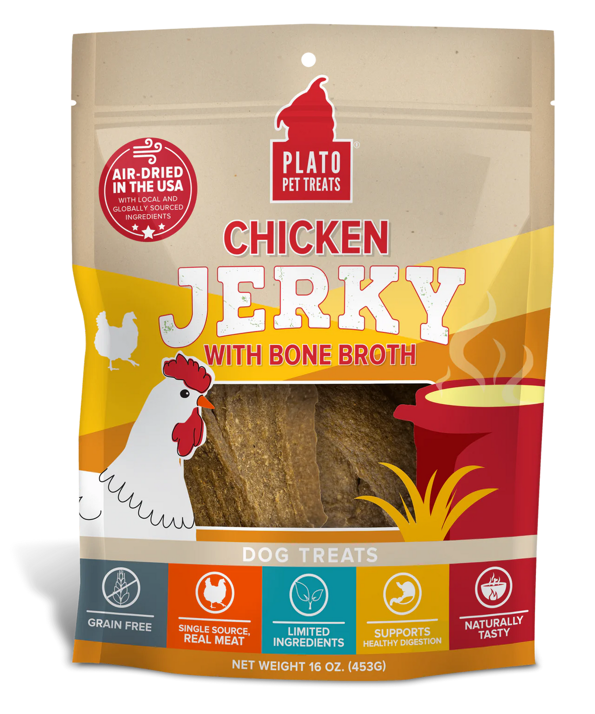 Plato Pet Treats Air-Dried Chicken Jerky with Bone Broth for Dogs