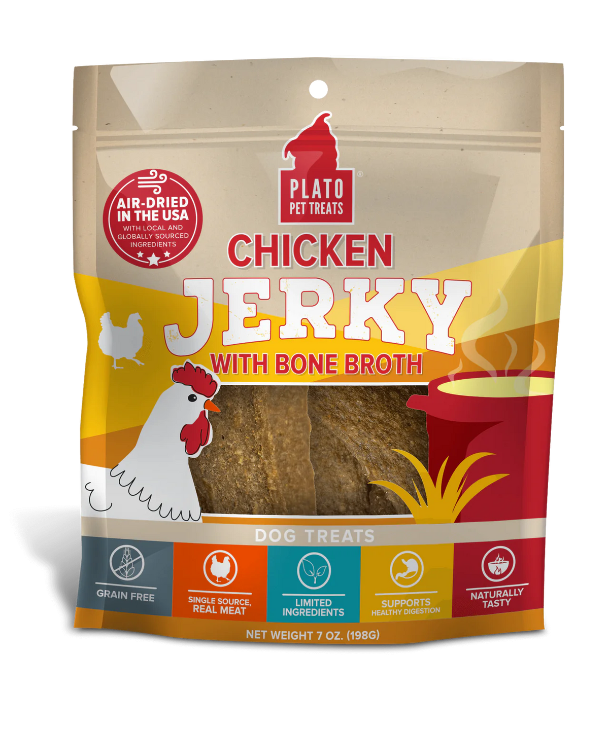 Plato Pet Treats Air-Dried Chicken Jerky with Bone Broth for Dogs