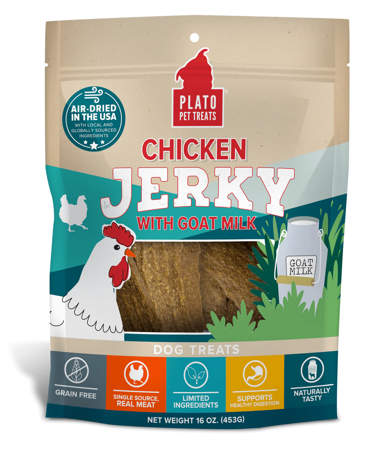 Plato Pet Treats Air-Dried Chicken Jerky with Goat Milk for Dogs