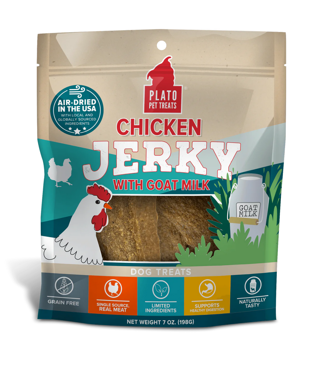 Plato Pet Treats Air-Dried Chicken Jerky with Goat Milk for Dogs