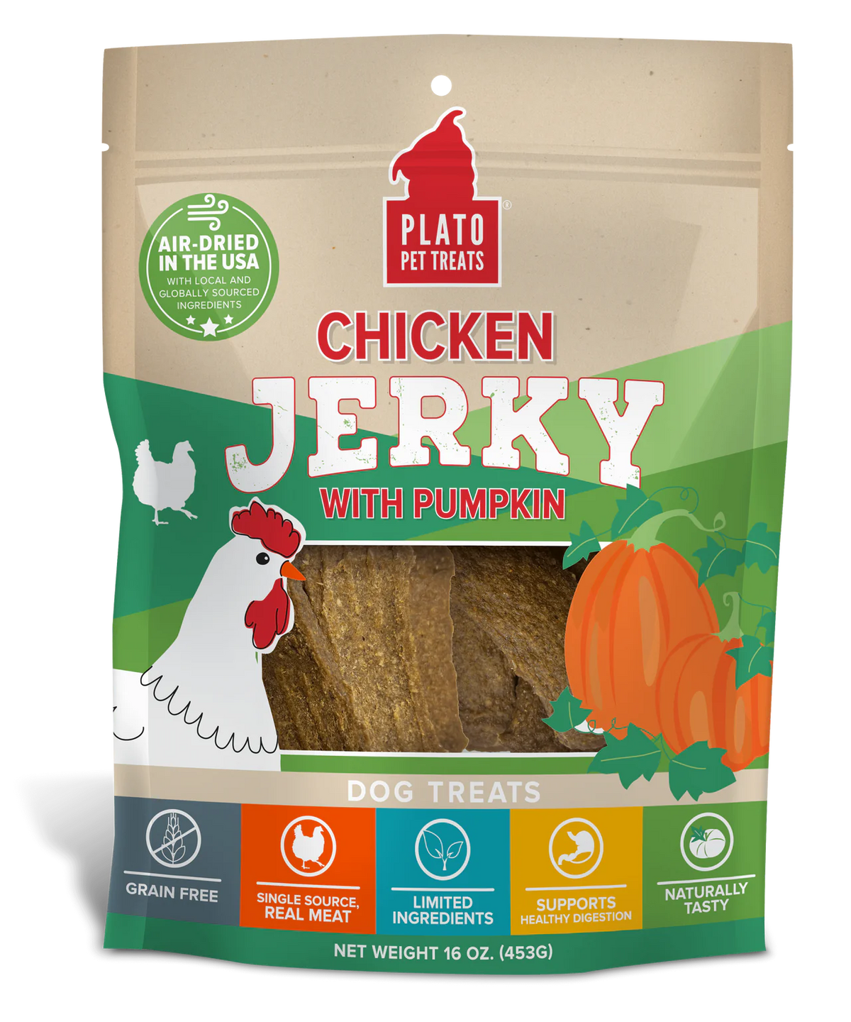 Plato Pet Treats Air-Dried Chicken Jerky with Pumpkin for Dogs
