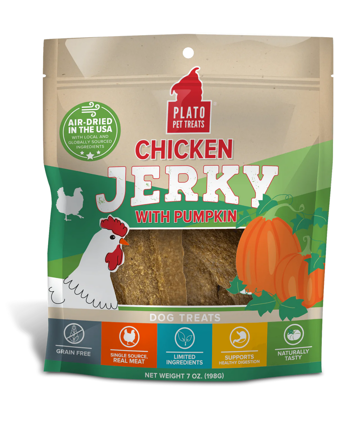 Plato Pet Treats Air-Dried Chicken Jerky with Pumpkin for Dogs