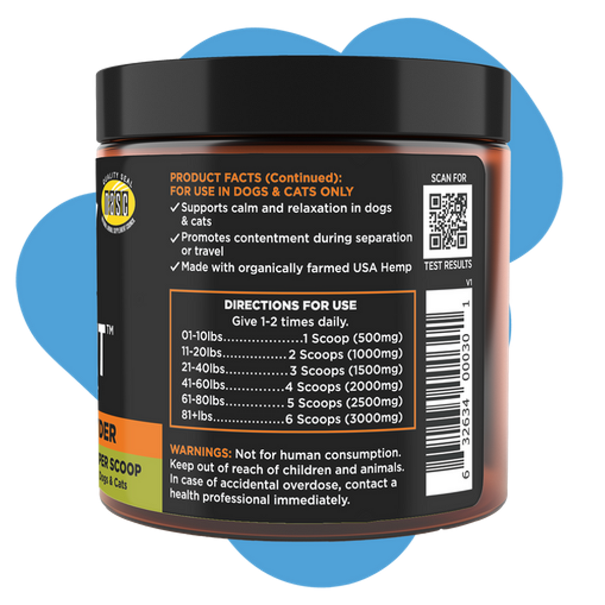 Super Snouts Chill+Out Calming Hemp Powder Dog &amp; Cat Supplement