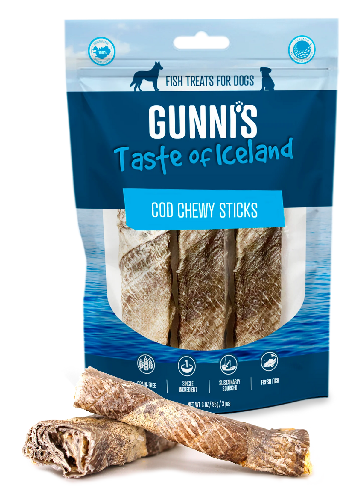 Gunni&#39;s Pet Taste of Iceland Chewy Sticks Cod Skin Dog Treats