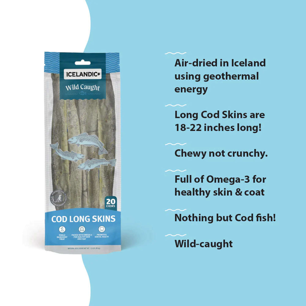 Icelandic+ Cod Skin Strips Dog Treats