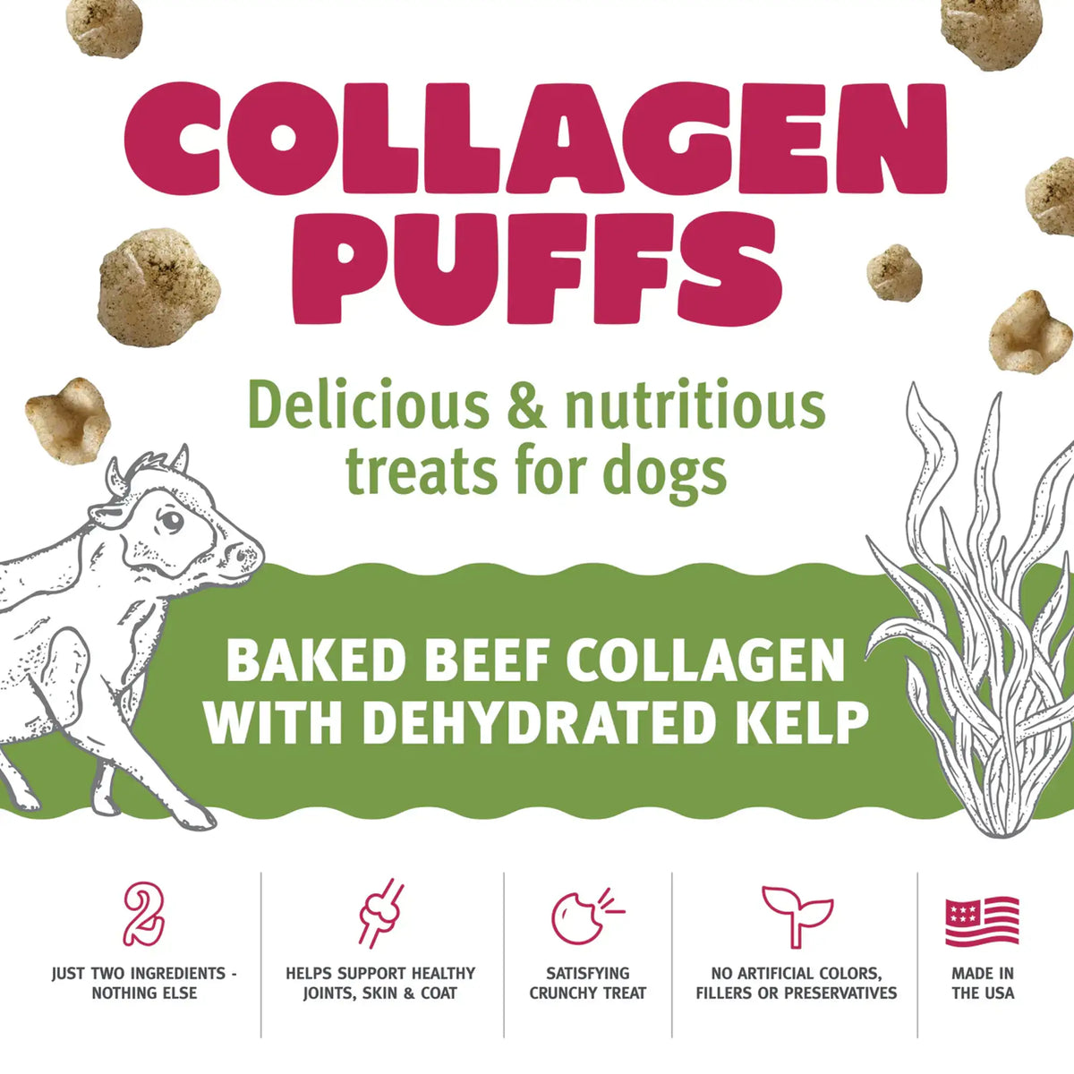 Icelandic+ Collagen Puffs Baked Beef Collagen with Dehydrated Kelp Dog Treats