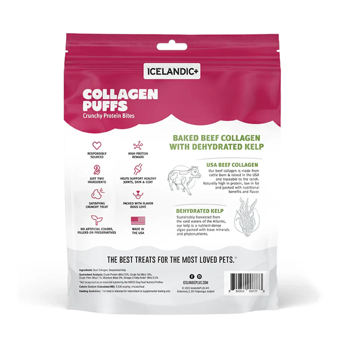 Icelandic+ Collagen Puffs Baked Beef Collagen with Dehydrated Kelp Dog Treats