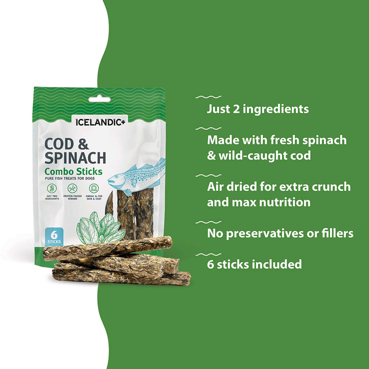 Icelandic+ Combo Sticks Cod &amp; Spinach Dog Treats