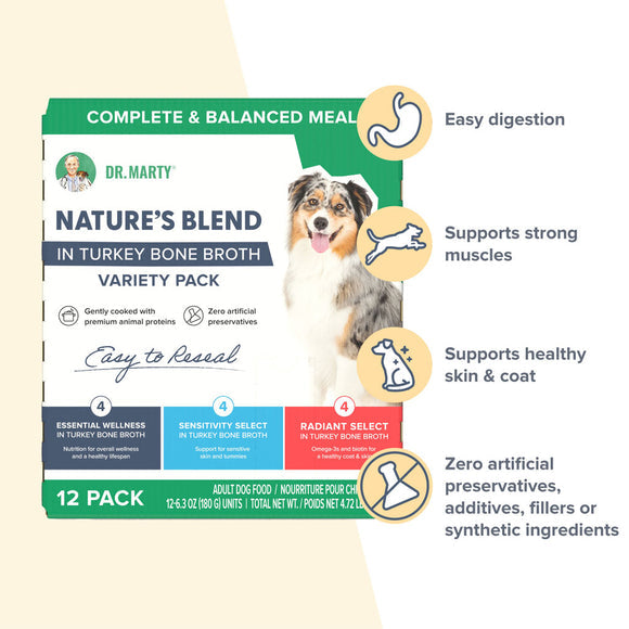 Dr. Marty Nature&#39;s Blend in Turkey Bone Broth Variety Pack Dog Food