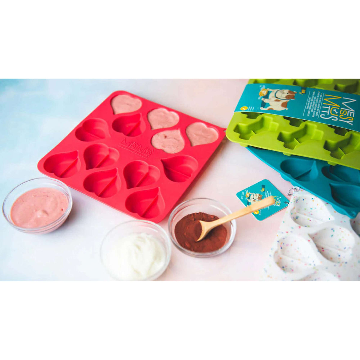 Messy Mutts Dog Silicone Heart Shaped Treat Making Mold for Baking and Freezing