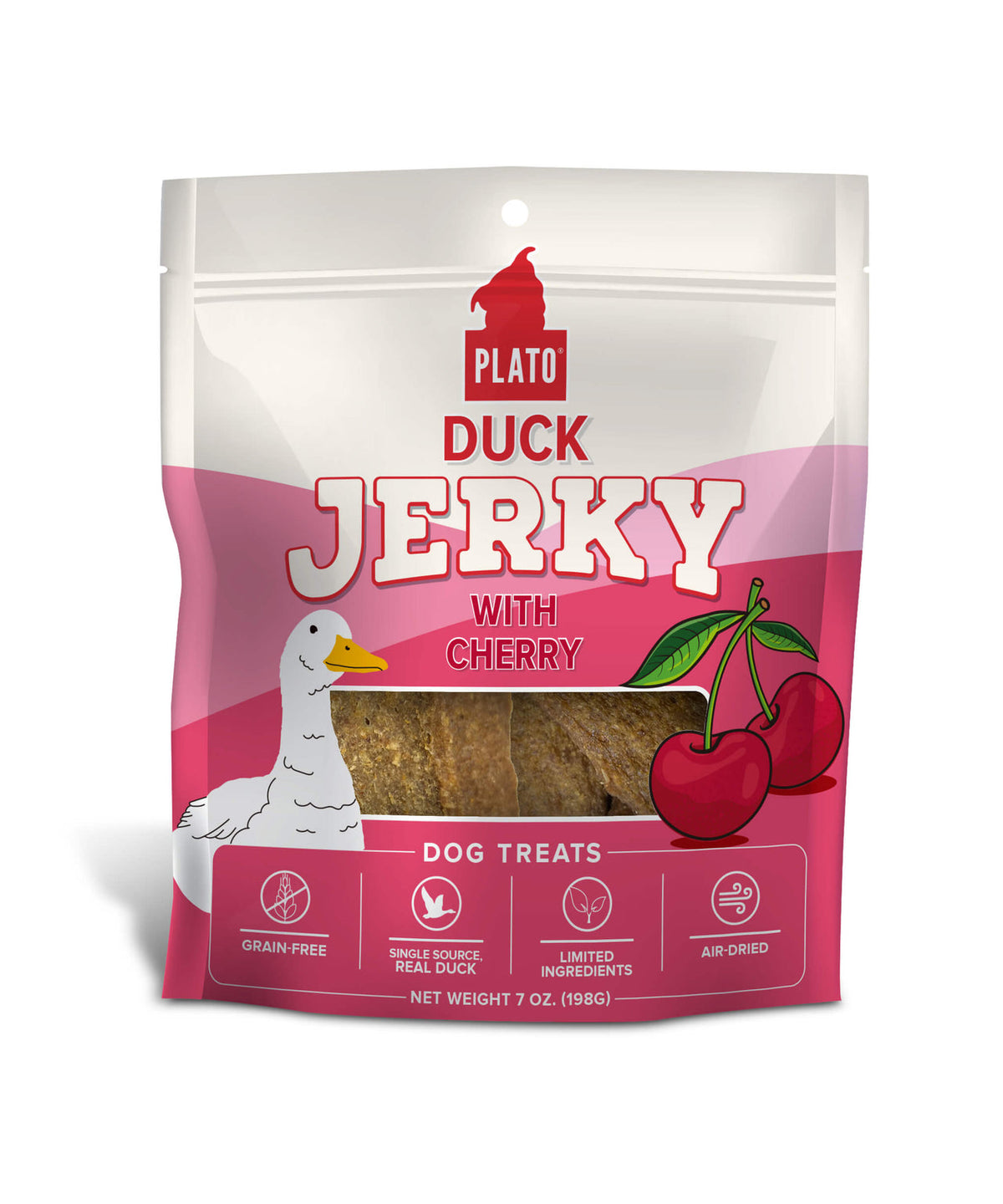 Plato Pet Treats Air-Dried Duck Jerky with Cherry Dog Treats