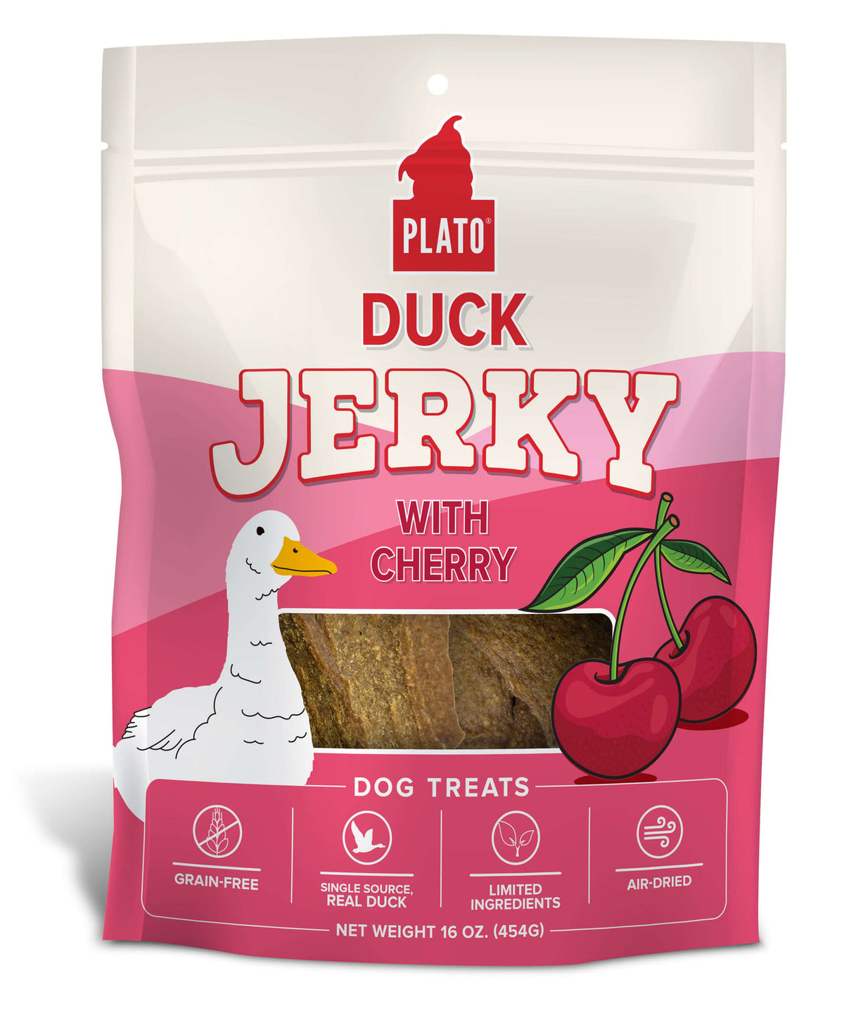 Plato Pet Treats Air-Dried Duck Jerky with Cherry Dog Treats