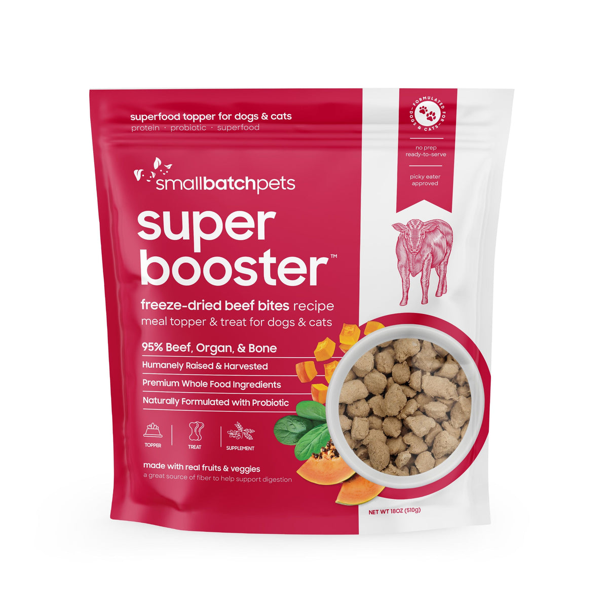Small Batch Freeze-Dried Super Booster Beef Dog &amp; Cat Treats or Meal Topper