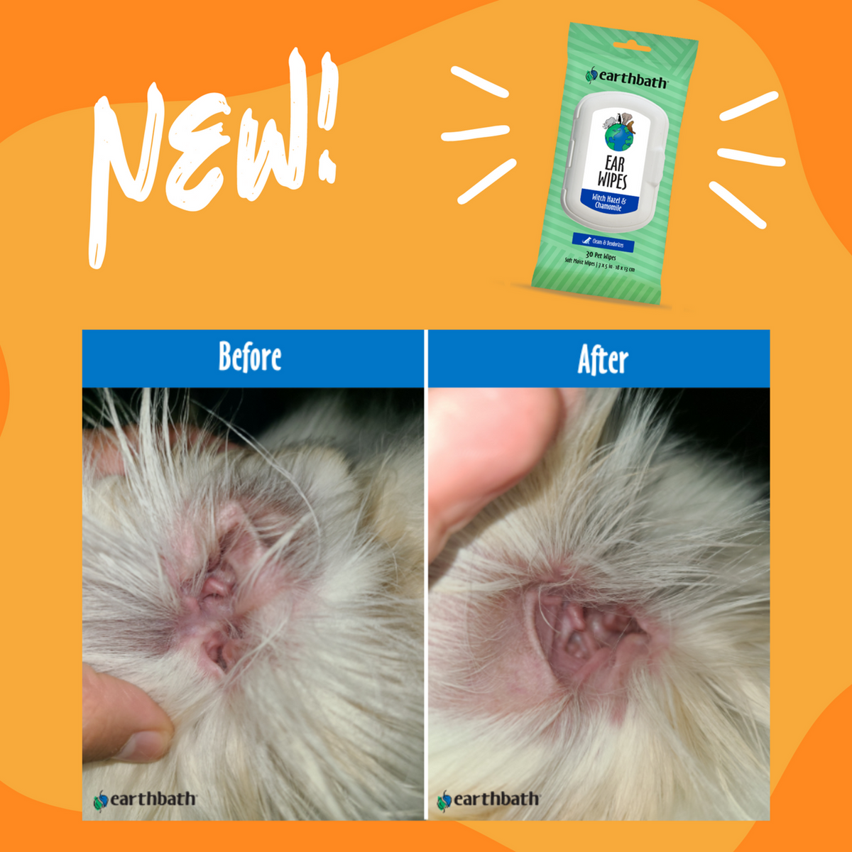 Earthbath Pet Hypoallergenic Ear Wipes Witch Hazel & Chamomile