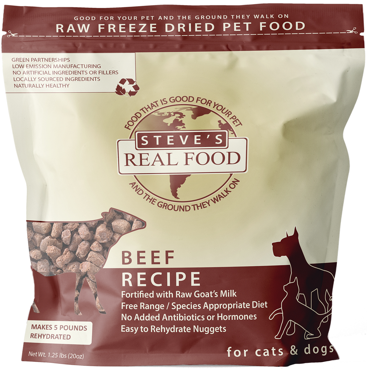 Steve&#39;s Real Food Freeze-Dried Raw Nuggets Beef Dog &amp; Cat Food