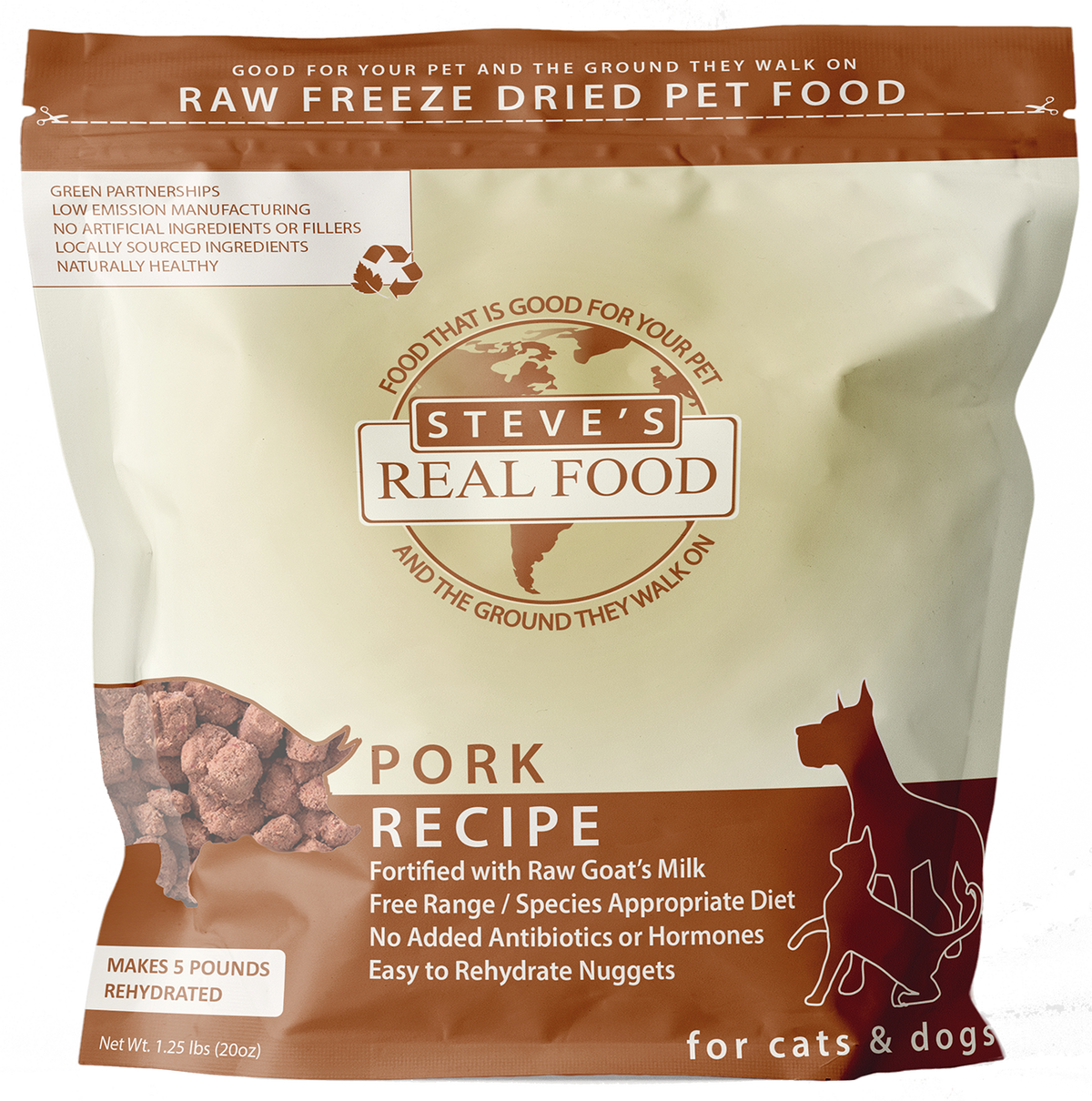 Steve&#39;s Real Food Freeze-Dried Raw Nuggets Pork Dog &amp; Cat Food