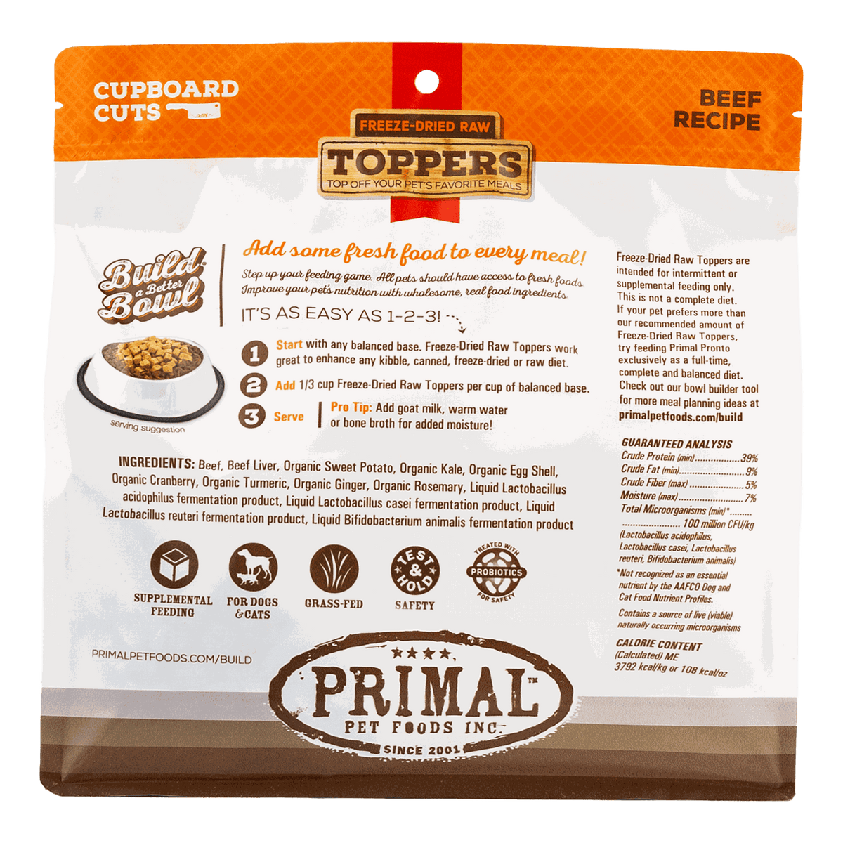 Primal Cupboard Cuts Beef Freeze-Dried Raw Dog &amp; Cat Meal Topper