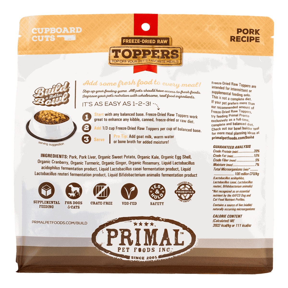 Primal Cupboard Cuts Pork Freeze-Dried Raw Dog &amp; Cat Meal Topper