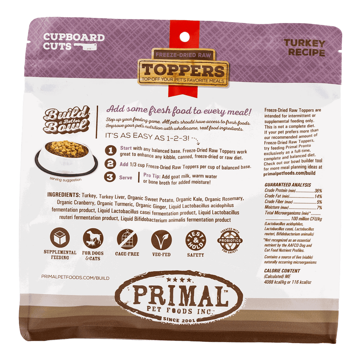 Primal Cupboard Cuts Turkey Freeze-Dried Raw Dog &amp; Cat Meal Topper