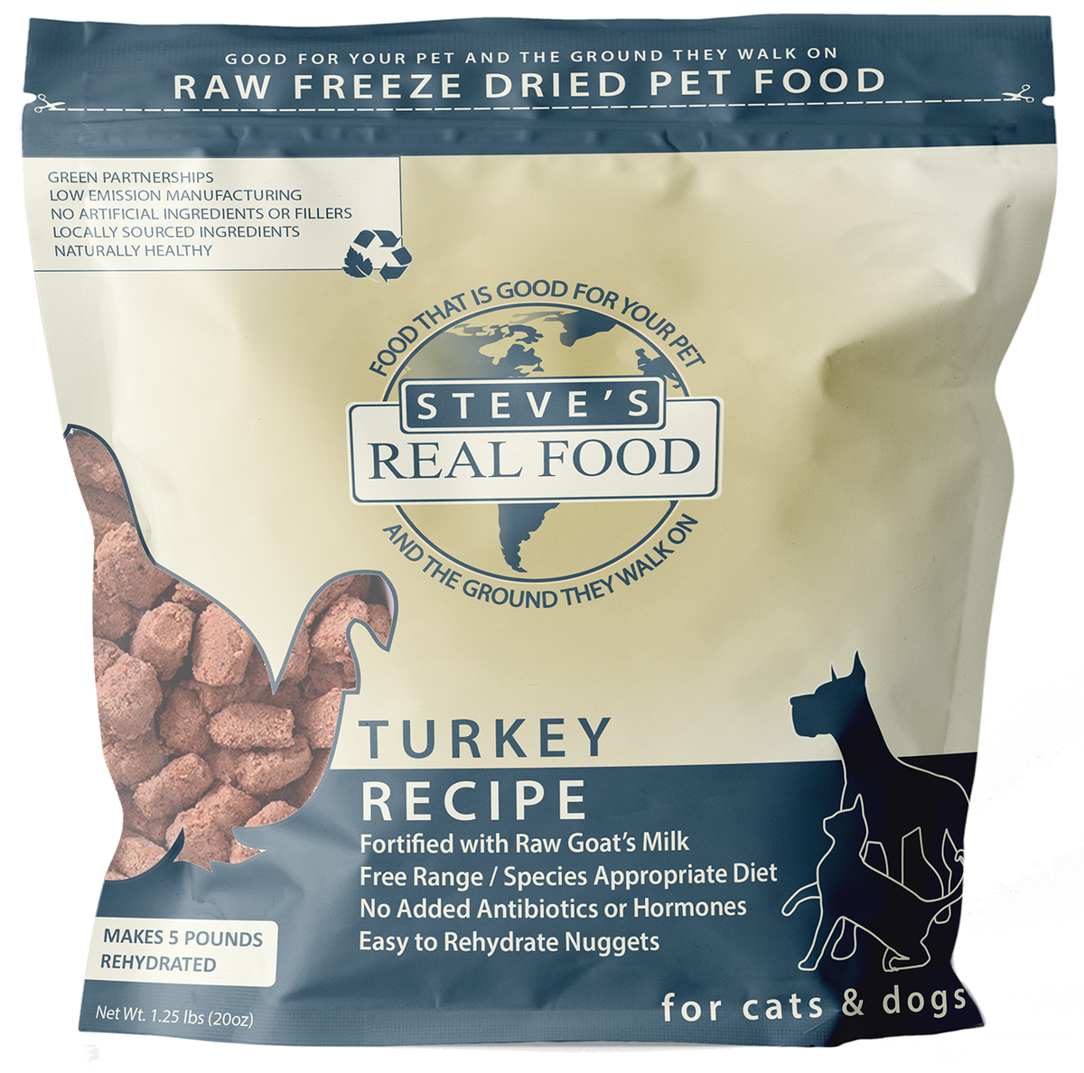 Steve&#39;s Real Food Freeze-Dried Raw Nuggets Turkey Dog &amp; Cat Food
