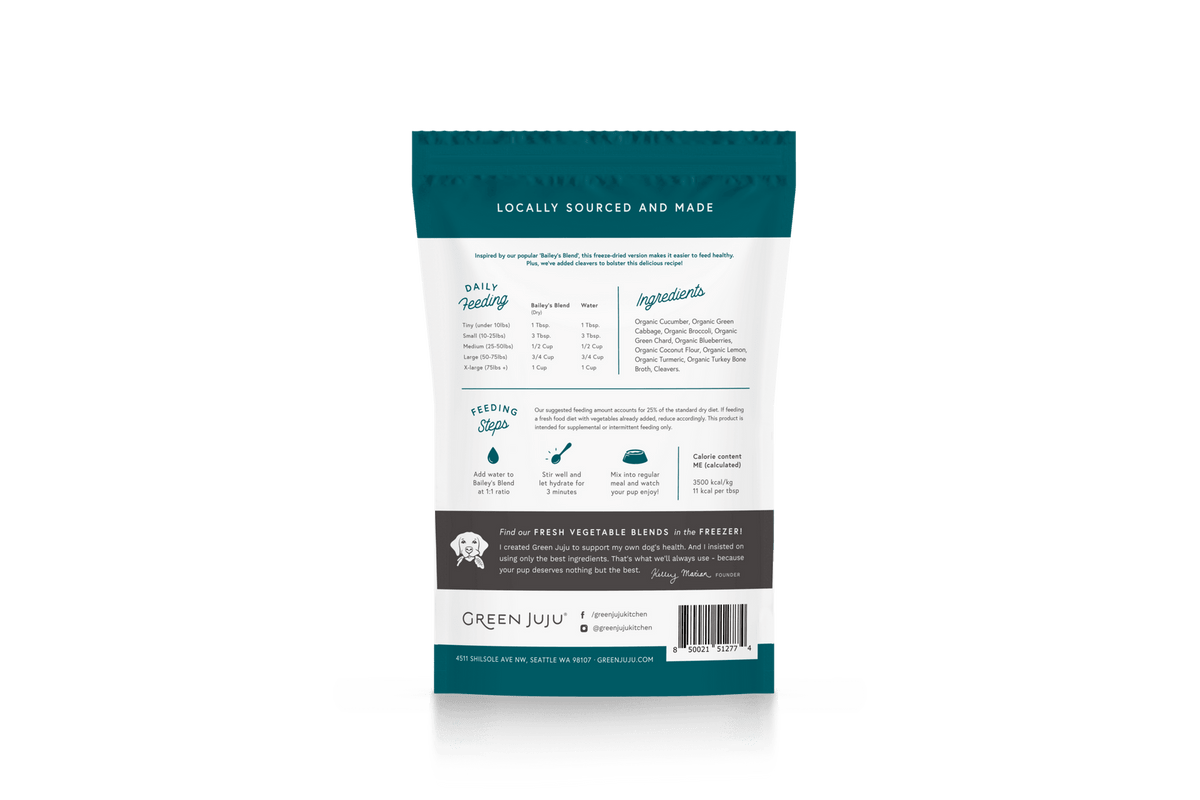 Green Juju Freeze-Dried Raw Bailey&#39;s Blend with Cleavers for Dogs &amp; Cats