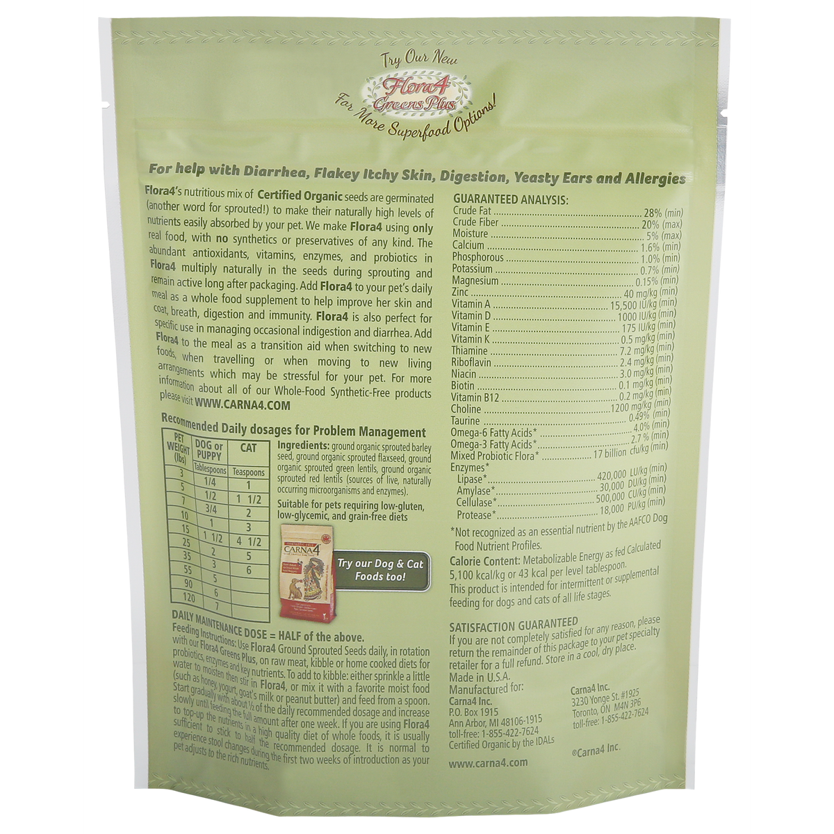 Carna4 Flora4 Ground Sprouted Seeds Dog &amp; Cat Food Topper Supplement