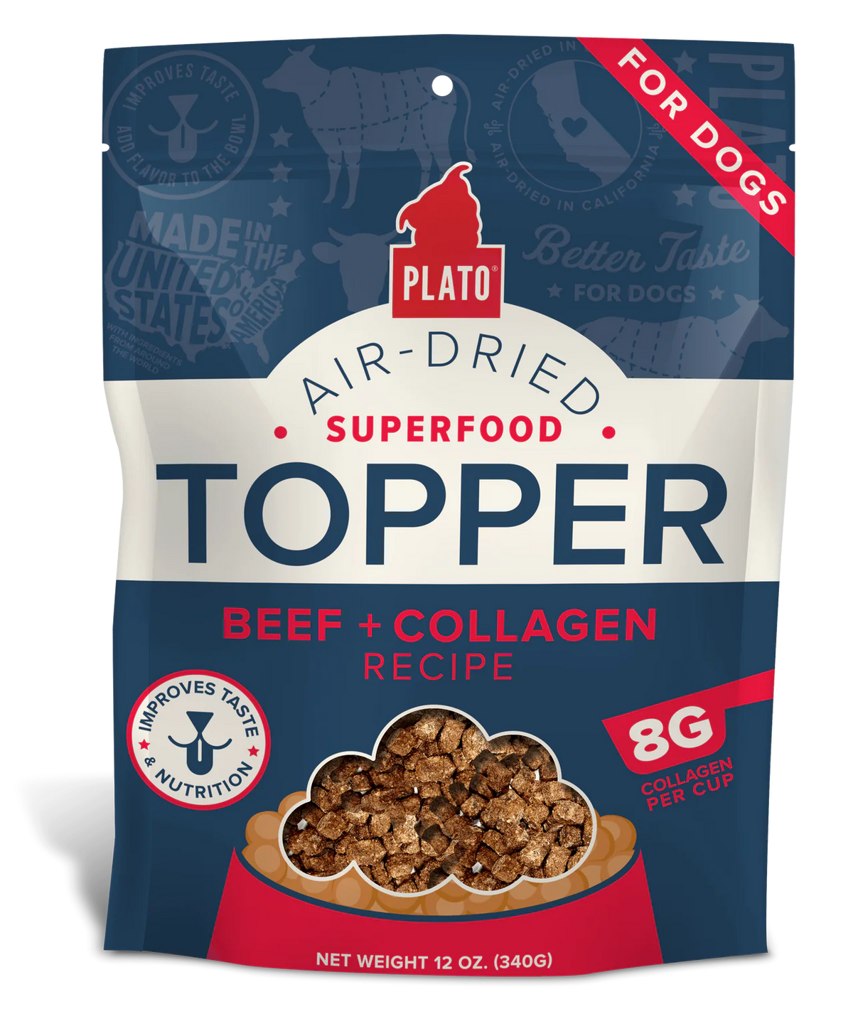 Plato Pet Treats Air Dried Topper Beef + Collagen for Dogs
