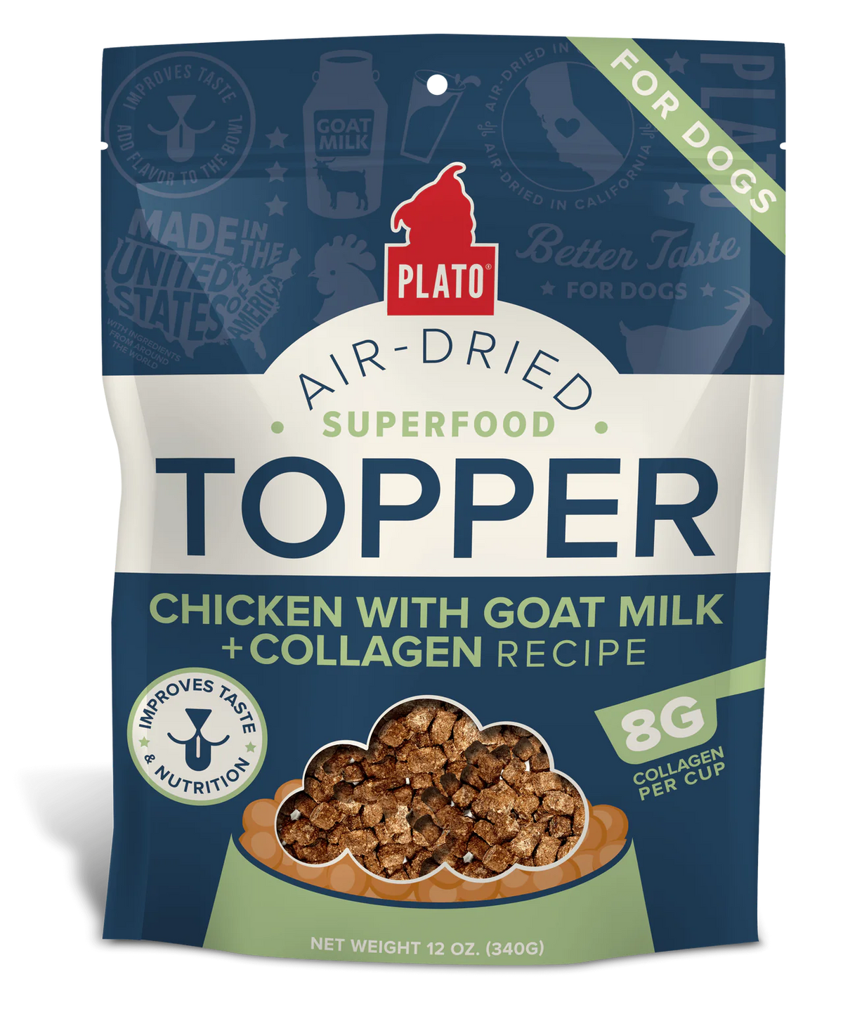 Plato Pet Treats Air Dried Topper Chicken with Goat Milk for Dog