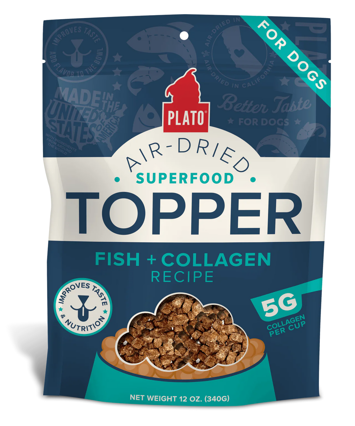 Plato Pet Treats Air Dried Topper Fish + Collagen for Dogs