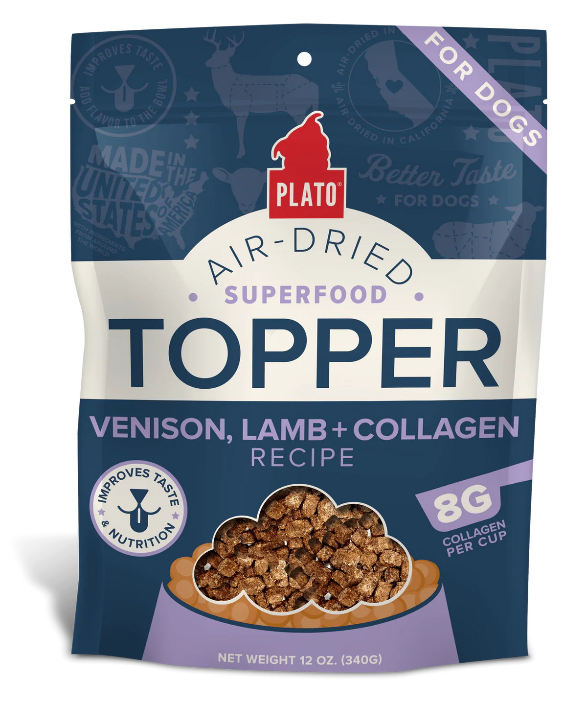 Plato Pet Treats Air Dried Topper Venison, Lamb + Collagen for Dogs